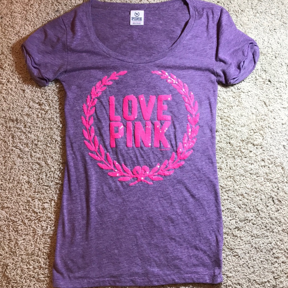 VS Pink Short Sleeve Sequin Top